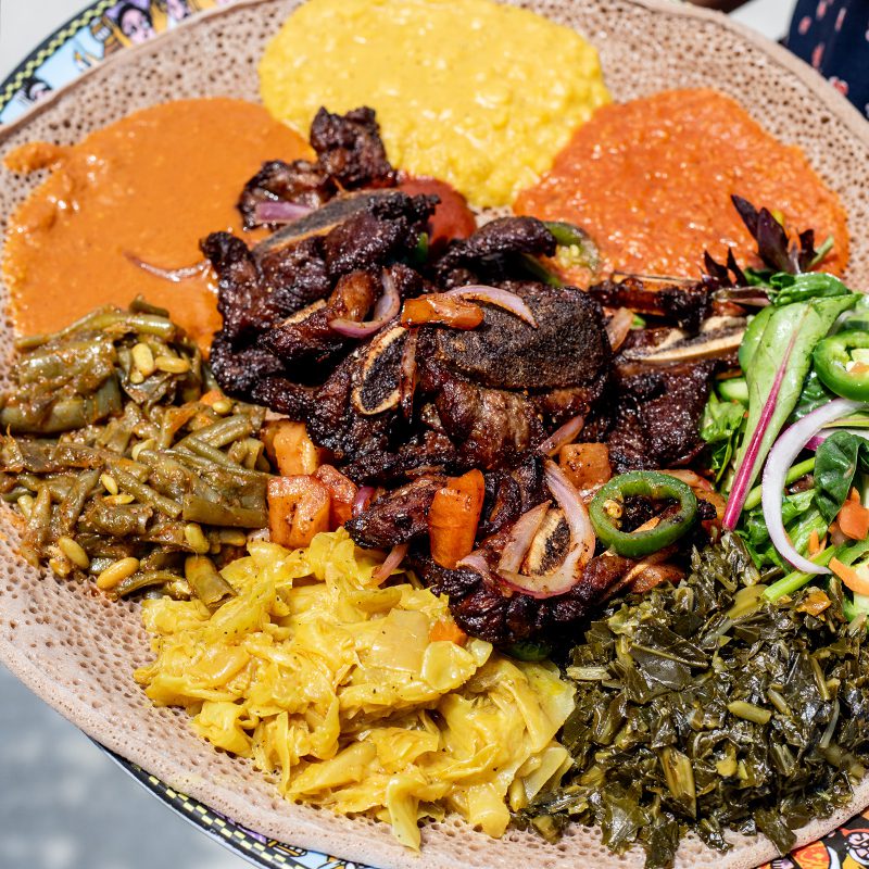 ethiopian favorites like goden tibs can be found at Enat Ethiopian in Charlotte