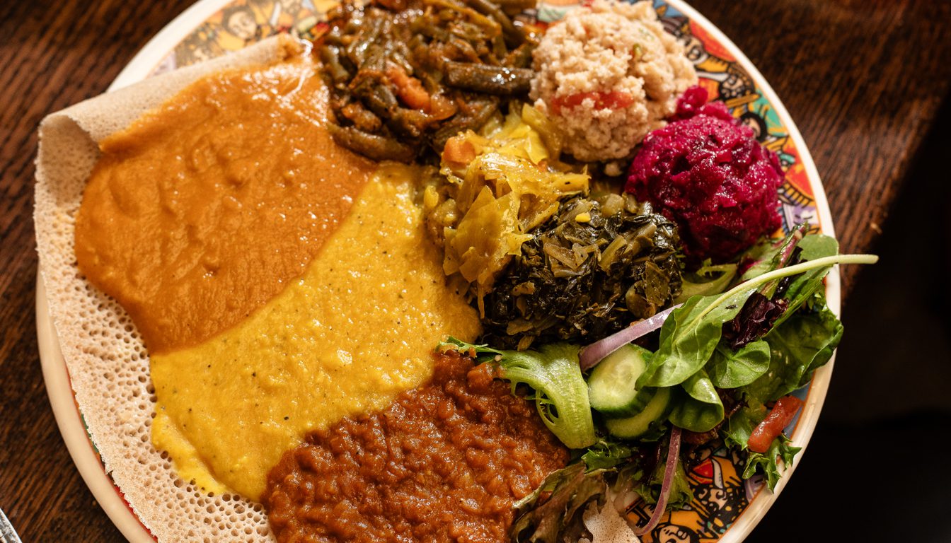 the vegan platter is one of the best vegan options in Charlotte at Enat Ethiopian